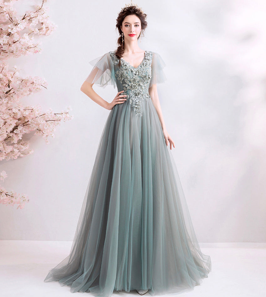 Elegant v neck lace long prom dress evening dress  8531