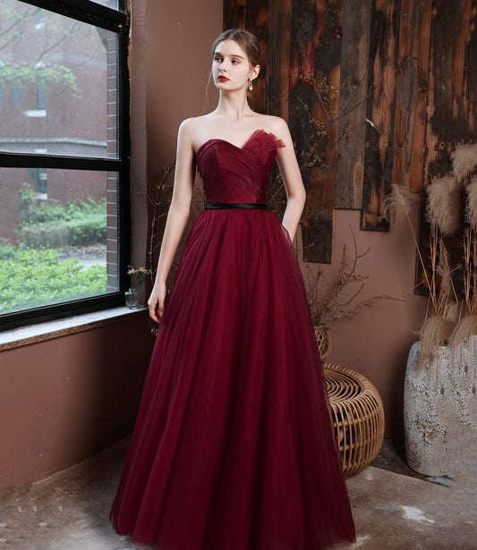 Burgundy off shoulder long A line prom dress evening dress  8797