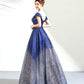 Blue sequins long ball gown dress blue evening dress  8513