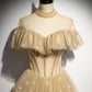 Langes Ballkleid aus goldenem Tüll mit Pailletten, formelles Kleid 8549