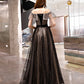 Black tulle long prom dress black evening dress  8520