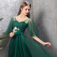 Green tulle long A line prom dress green evening dress  8868