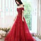 Red tulle sequins long prom dress evening dress  8969