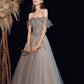 Shiny tulle long prom dress A line evening dress  8593