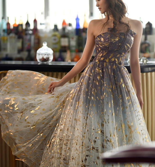 A line tulle long prom gown formal dress  8466