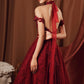 Burgundy tulle beads long A line prom dress evening dress  8761