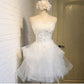 White/Red Sweet Charming A-line Tulle Off-shoulder Short Homecoming Dress Prom Dress, Birthday Dress 7576