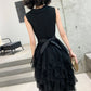 Black v neck short prom dress, evening dress  8022