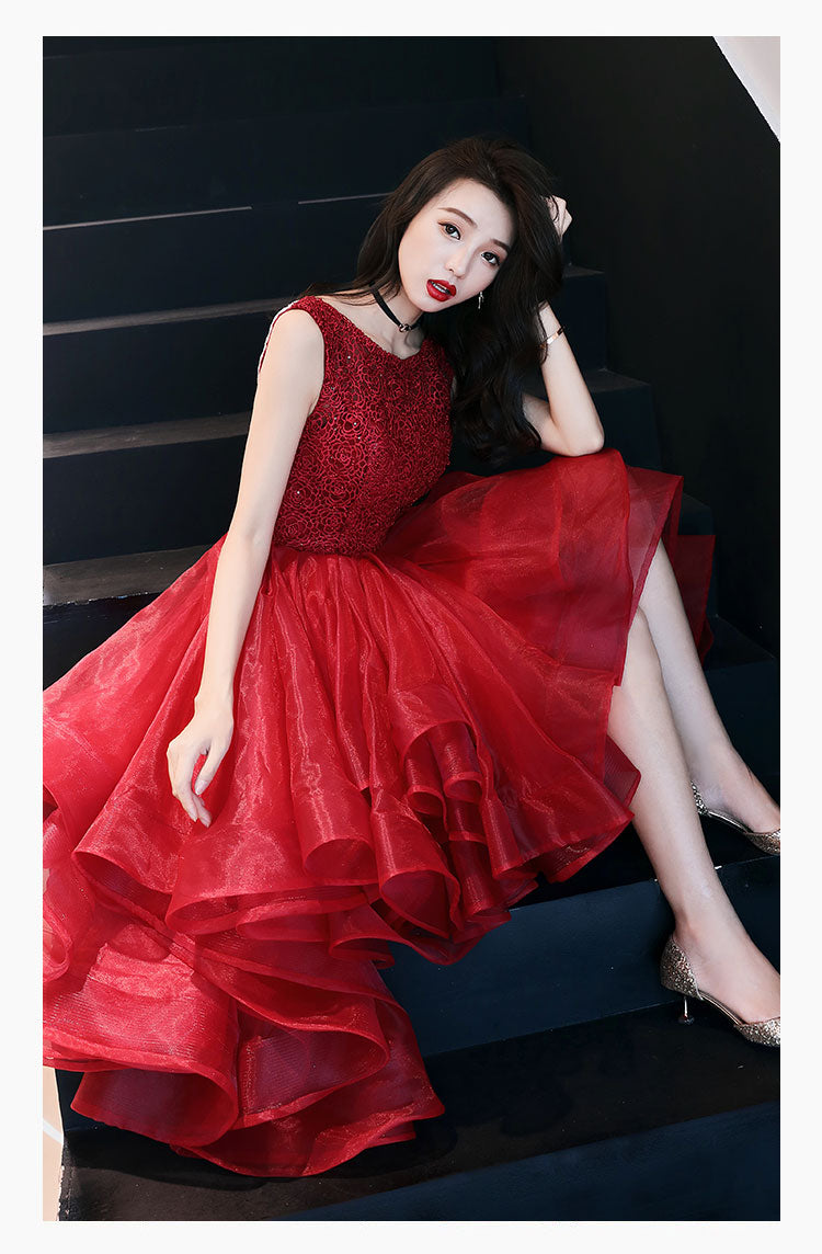 Cute A line round neck tulle short prom dress, homecoming dress  7590