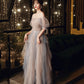 Cute tulle long A line prom dress evening dress  8905