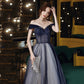 Blue tulle beads long prom dress blue evening dress  8612