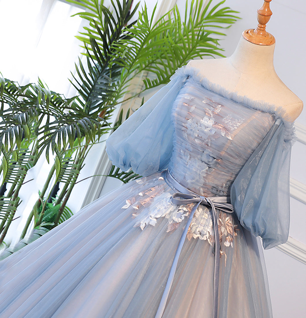 Blaues Tüll-Spitzen-Ballkleid-Kleid, lang, formelles Kleid 8624