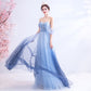 Blue tulle lace long prom dress party dress  8201