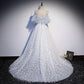 Blue tulle long A line prom dress blue evening ddress  8689