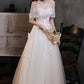 Champagne tulle long A line prom dress evening dress  8716