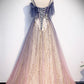 Cute tulle long A line prom dress evening dress  8712