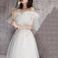 Unique tulle sequins long prom dress white evening dress 8534