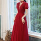 Burgundy tulle long A line prom dress evening dress  8757