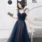 Blue tulle long prom dress blue evening dress  8226