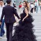 Black tulle long prom dress party dress  8292