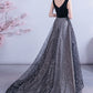 Black tulle sequins long A line prom dress evening dress  8731