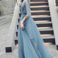 Blaues Tüll langes Ballkleid A-Linie blaues Abendkleid 8760
