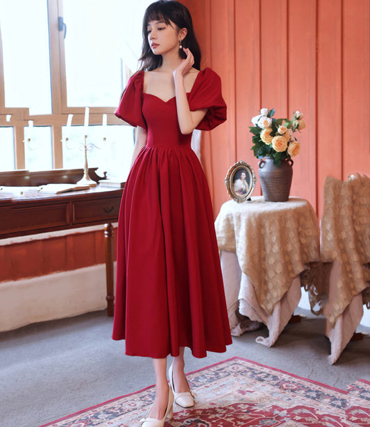 Red A line short prom dress red evening dress  8833