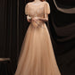 Cute tulle beads long A line prom dress evening dress  8727