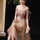 Gold tulle beads short prom dress party dress  8491
