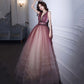 Rosa V-Ausschnitt Tüll langes Ballkleid Abendkleid 8606