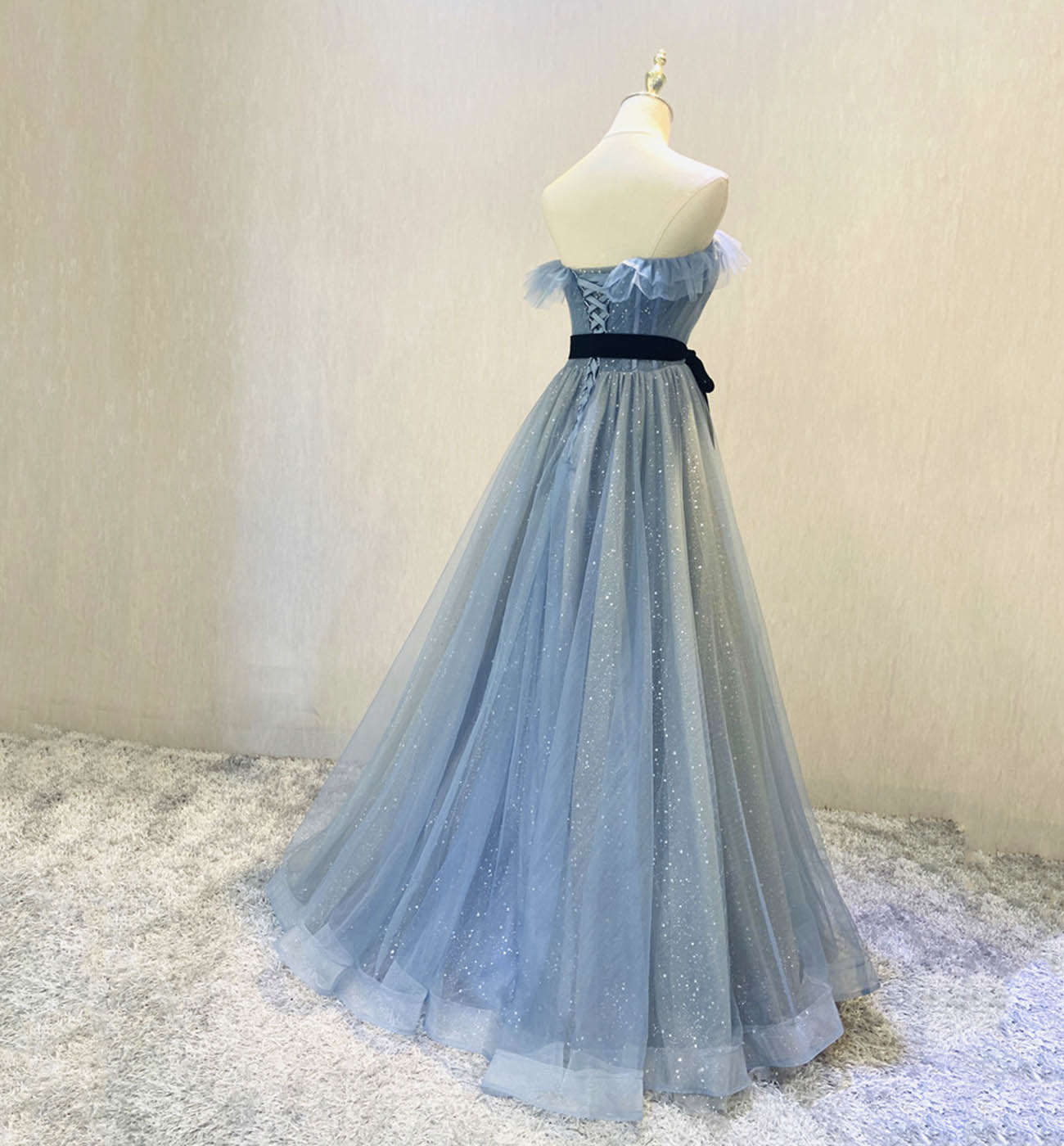 Blaues langes Ballkleid aus Tüll blaues Abendkleid 8607