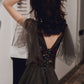 Black lace long prom dress black evening dress  8630