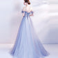 Blue tulle sequins long ball gown dress formal dress  8543