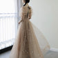 Cute tulle long A line prom dress evening dress  8787