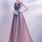 Purple tulle long A line prom dress evening dress  8748