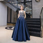 High quality v neck beads long prom dress blue evening dress  8526
