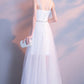 White tulle long A line prom dress white evening dress  8669