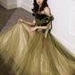 Green tulle long A line prom dress evening dress  8786