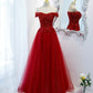 Red tulle sequins long A line prom dress evening dress  8923