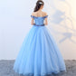 Langes Ballkleid aus blauem Tüll, formelles Kleid 8627