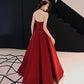Simple satin long prom dress burgundy evening dress  8523