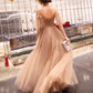 Coffee tulle lace long prom dress evening dress  8212
