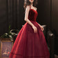 Burgundy tulle short A line prom dress party dress  8788