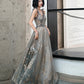 Gray v neck sequins long prom dress evening dress  8490