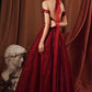 Burgundy tulle beads long A line prom dress evening dress  8761