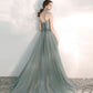 Stylish tulle lace long prom dress green evening dress  8547