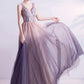 Purple gradient tulle long A line prom dress evening dress  8749