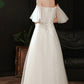 White tulle long A line prom dress white evening dress  8762