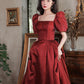 Burgundy satin long A line prom dress homecoming dress  8916
