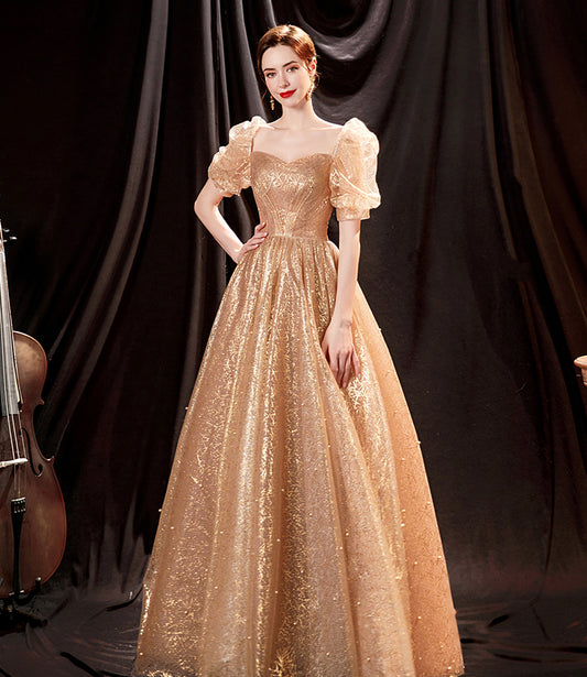 Shiny tulle long A line prom dress evening dress  8818